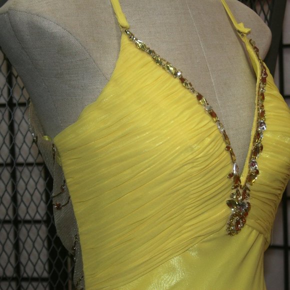 Sunshine Yellow Gown with Jewelled Sheer Back - Picture 3 of 11